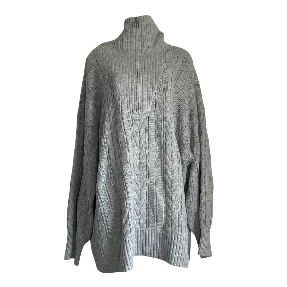 Torrid Gray Cable Knit Quarter Zip Sweater Plus Size 3 3X Funnel Neck Ribbed - Picture 4 of 16